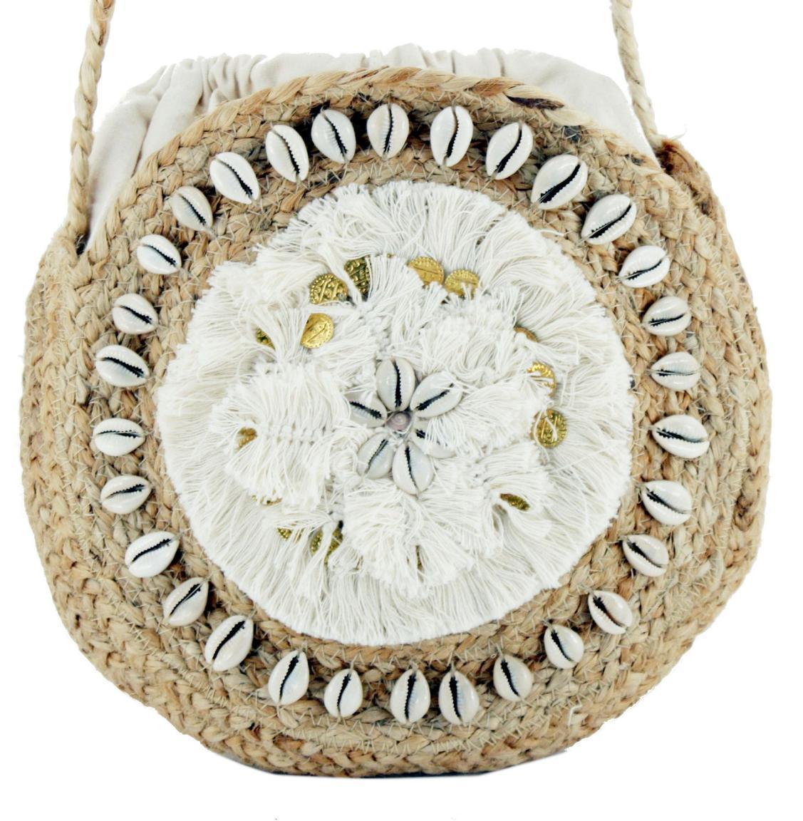 Desigual runde Korbtasche Jute Desigual Tulum Rounded Fransen Muscheln