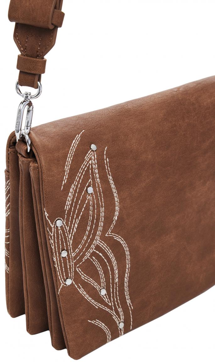 Dortmund Flap 2.0 Überschlagtasche Desigual braun bestickt Nieten Goodall