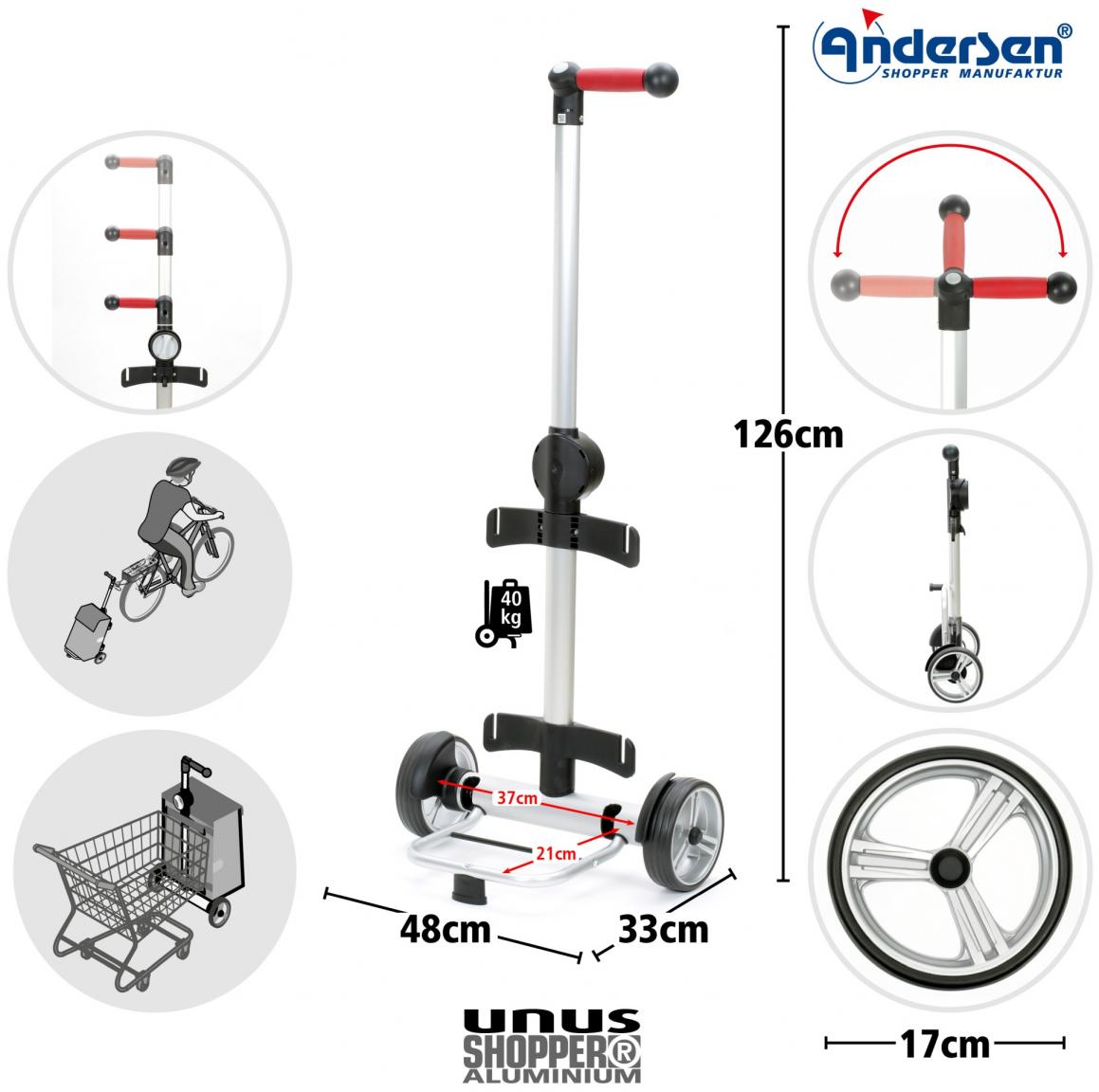 Einkaufstrolley Andersen Unus Shopper mit Tasche Eske rot gestreift