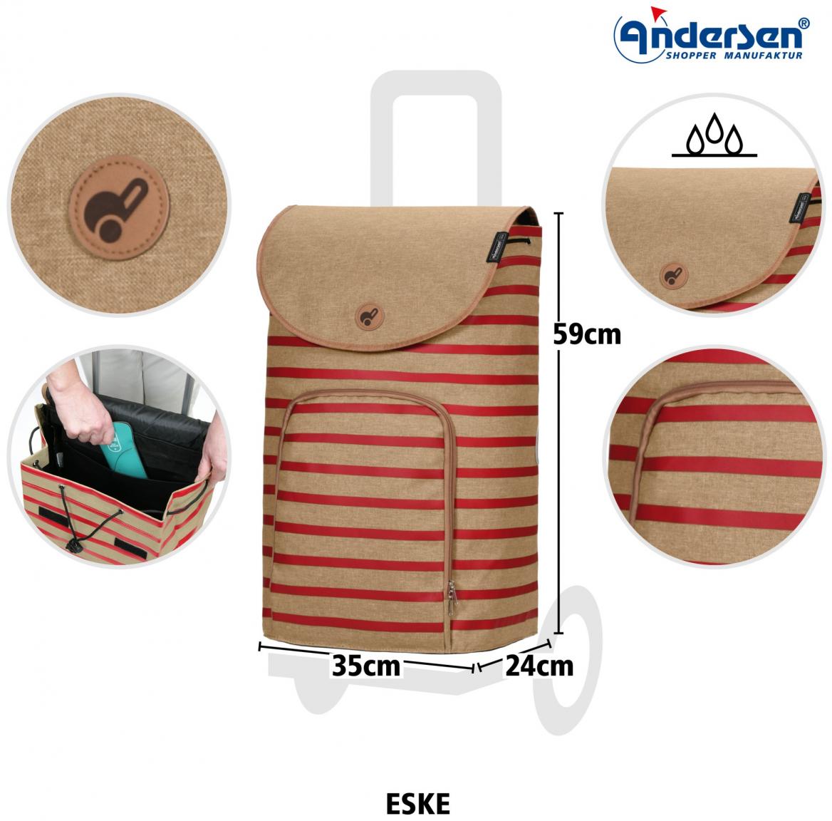 Einkaufstrolley Andersen Unus Shopper mit Tasche Eske rot gestreift