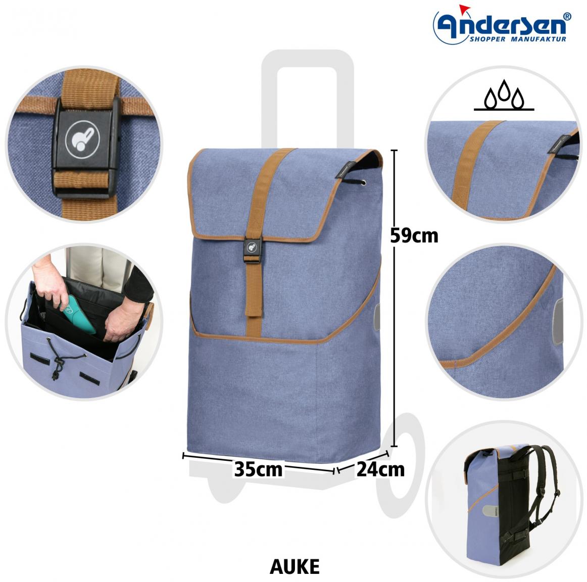 Einkaufstrolley Treppensteiger Scala Shopper mit Andersen Rucksacktasche Auke Flieder