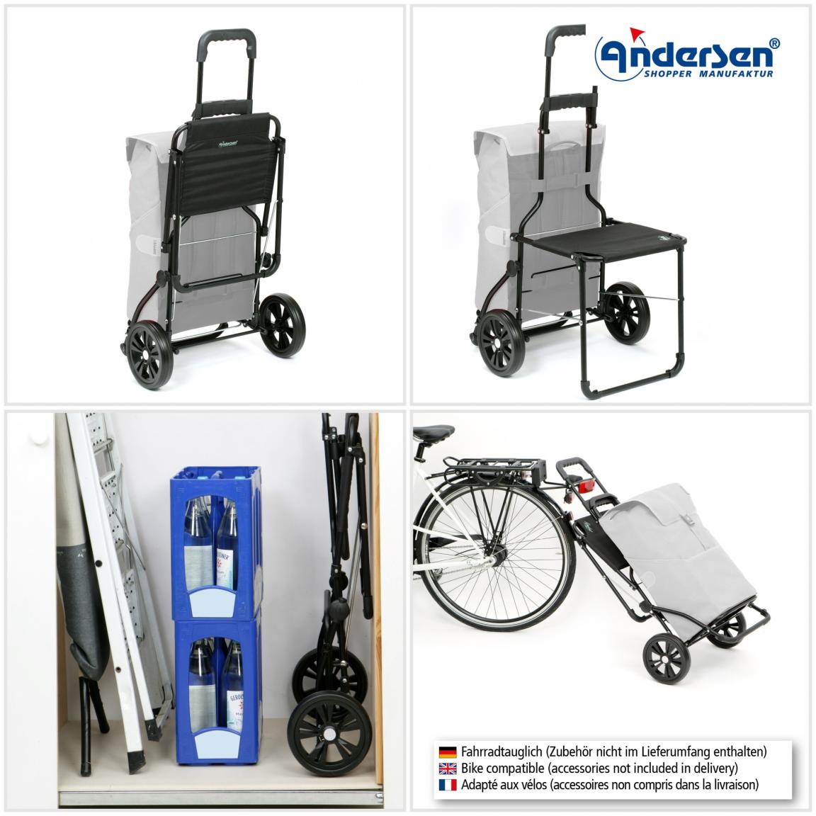 Einkaufstrolley mit Taschenrucksack Auke Flieder Andersen Komfort Shopper Sitzfläche