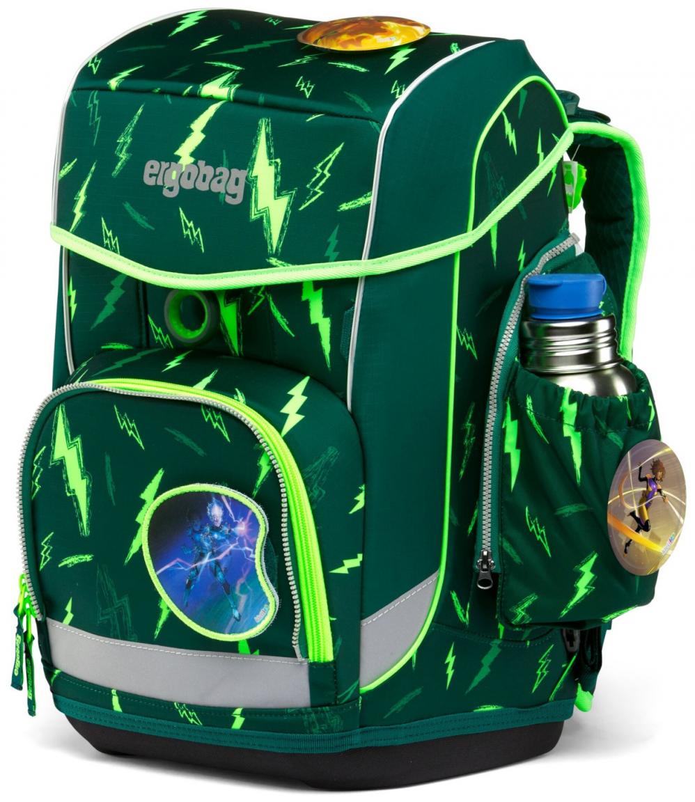Ergobag Schulrucksack 6-teiliges Set Cubo Light Bärtastisch grün Blitze