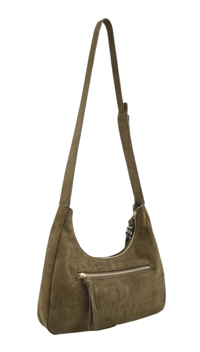 FREDsBRUDER Velvet Wild Midi Hobo Tasche Veloursleder Khaki - Olivgrün