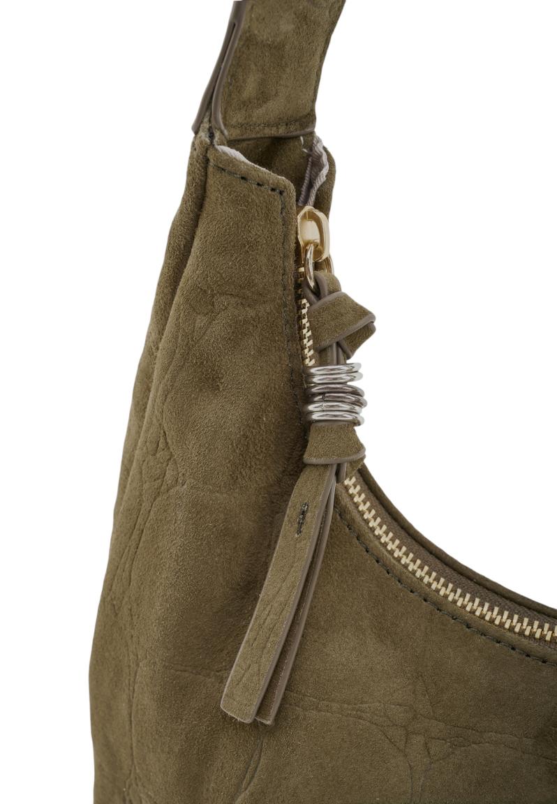 FREDsBRUDER Velvet Wild Midi Hobo Tasche Veloursleder Khaki - Olivgrün