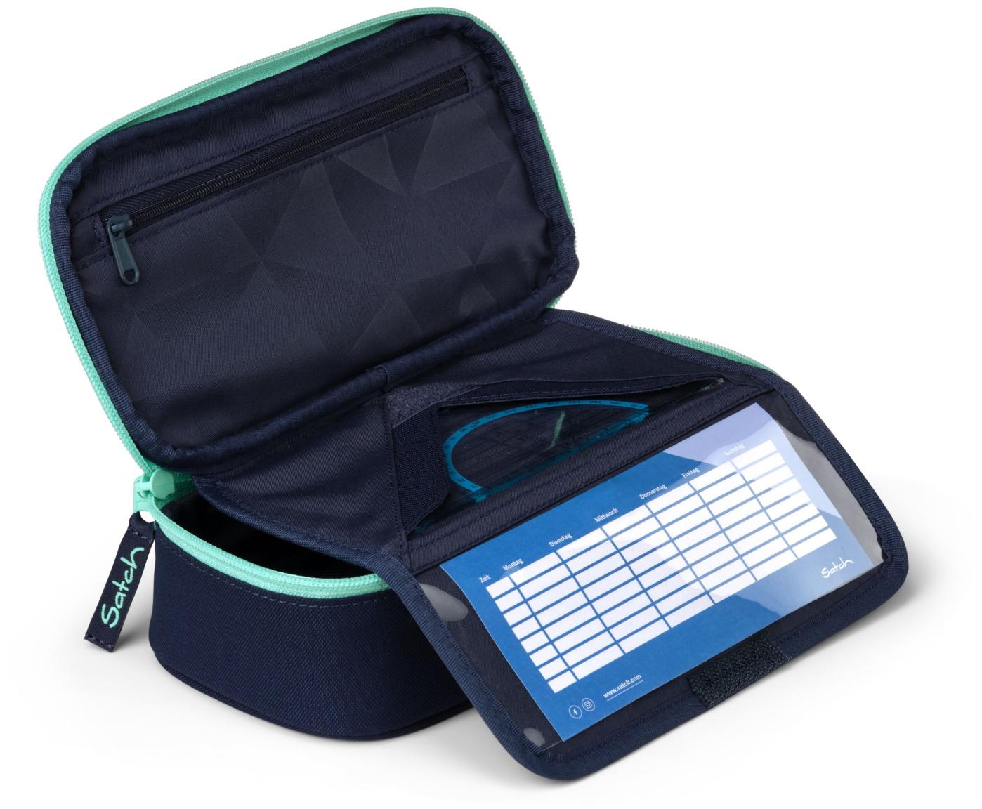 Federmappe Satch Pencil Box Ocean Mint dunkelblau türkis Geodreieck