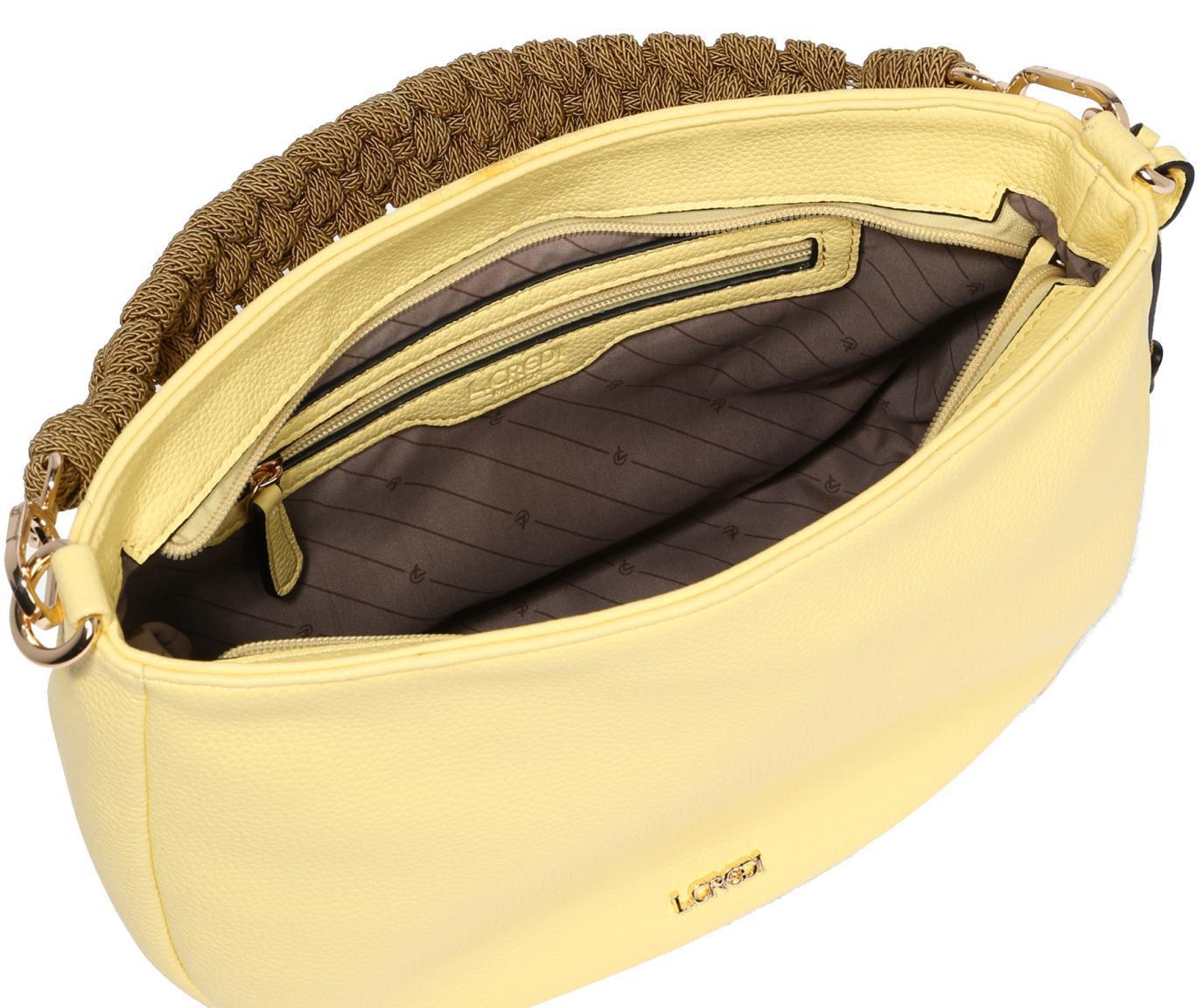Flechtriemen Beuteltasche L.Credi Munich Irina Amarillo Zitronengelb Pastell Logoanhänger