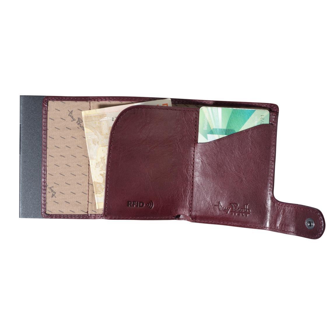 Furbo Burgundy Tony Perotti Kartenetui RFID Schutz Leder Aluminium rot braun violett