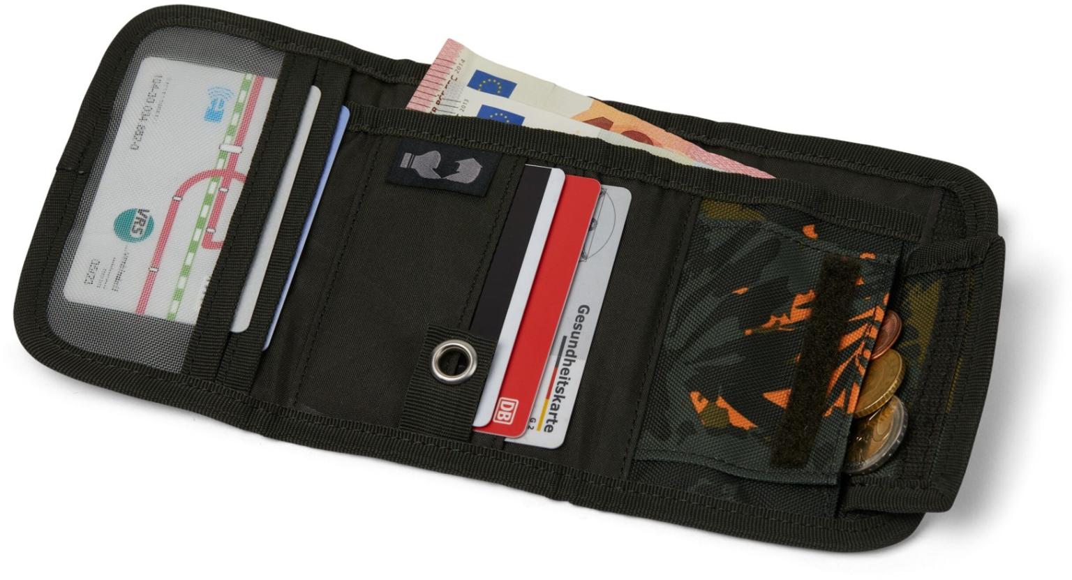 Geldbeutel Satch Wallet Jurassic Jungle dunkelgrün orange klappbar Klett