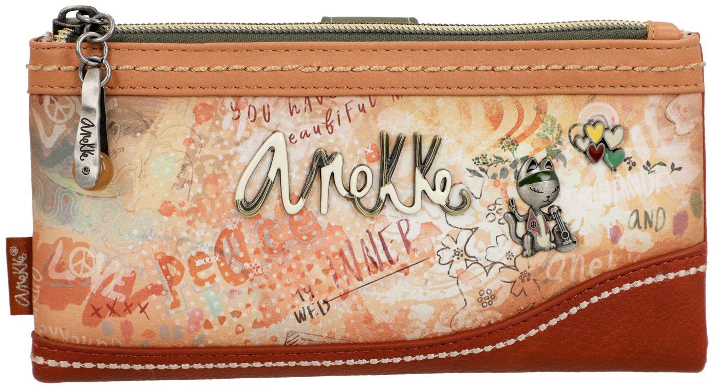 Geldbörse Anekke Peace & Love Flowers separates Etui braun grün
