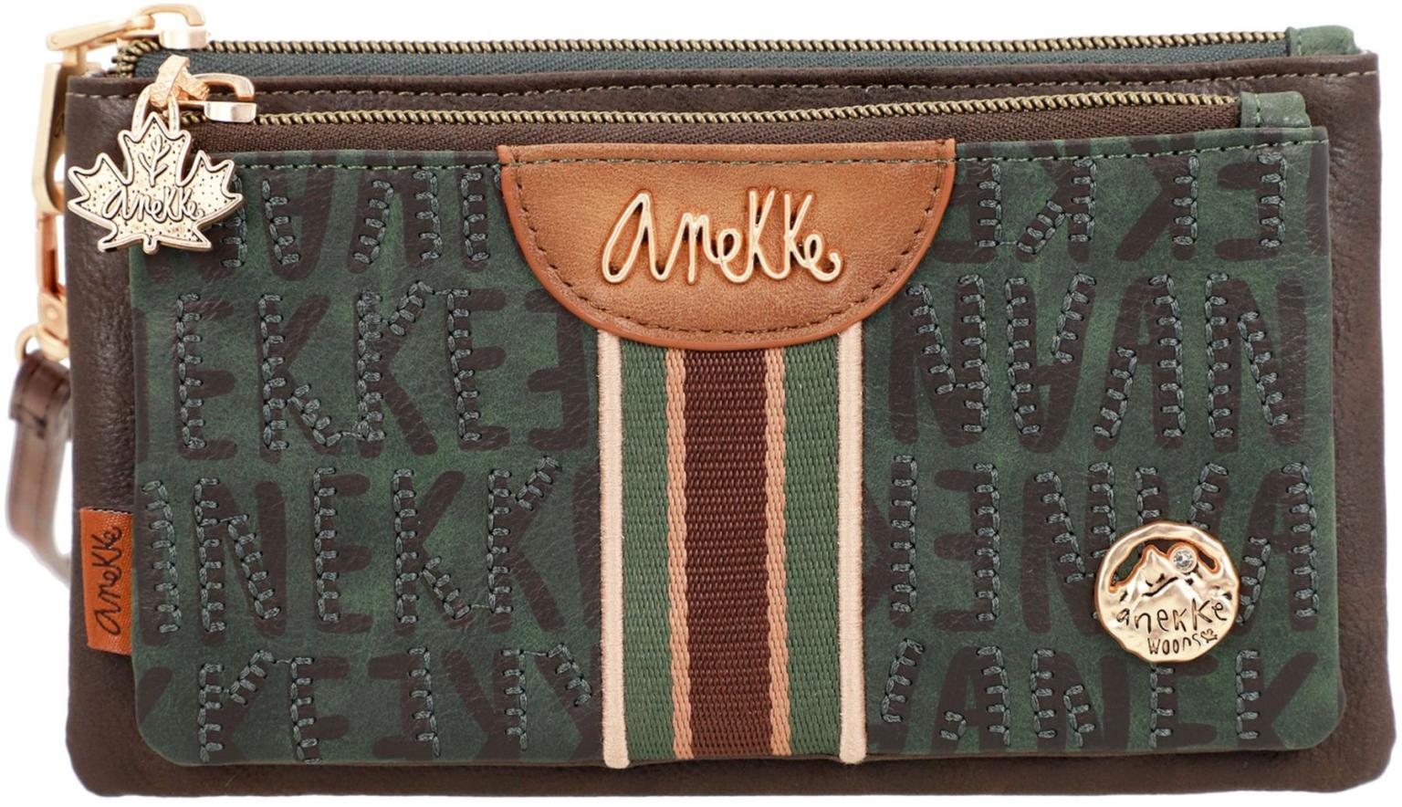 Geldtasche grün braun Logoprint bestickt Anekke Urban zweigeteilt Ahorn