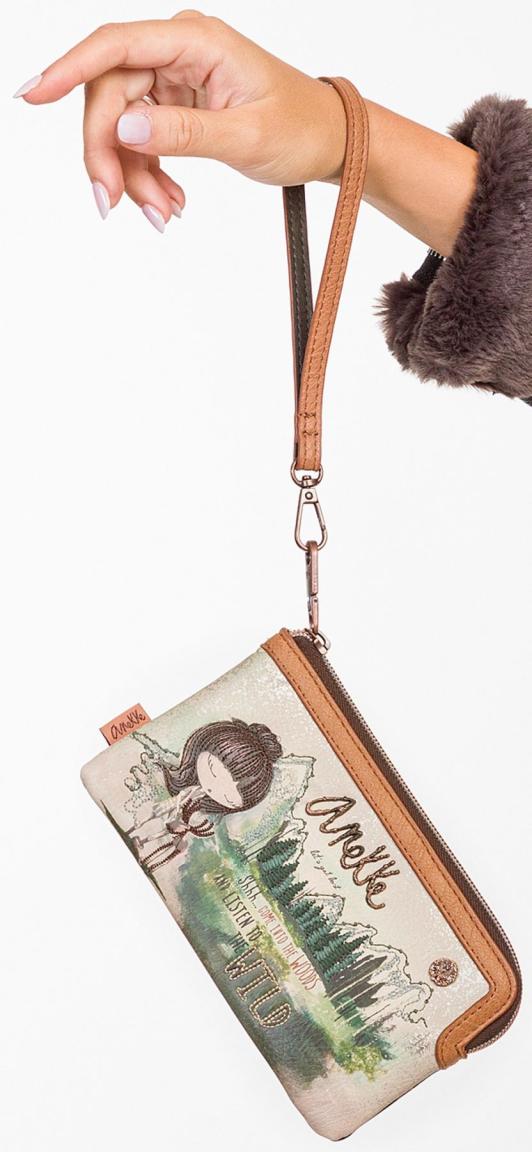 Geldtasche mit Kartenfächern Anekke The Forest beige braun Stickerei Lumberjack Elch