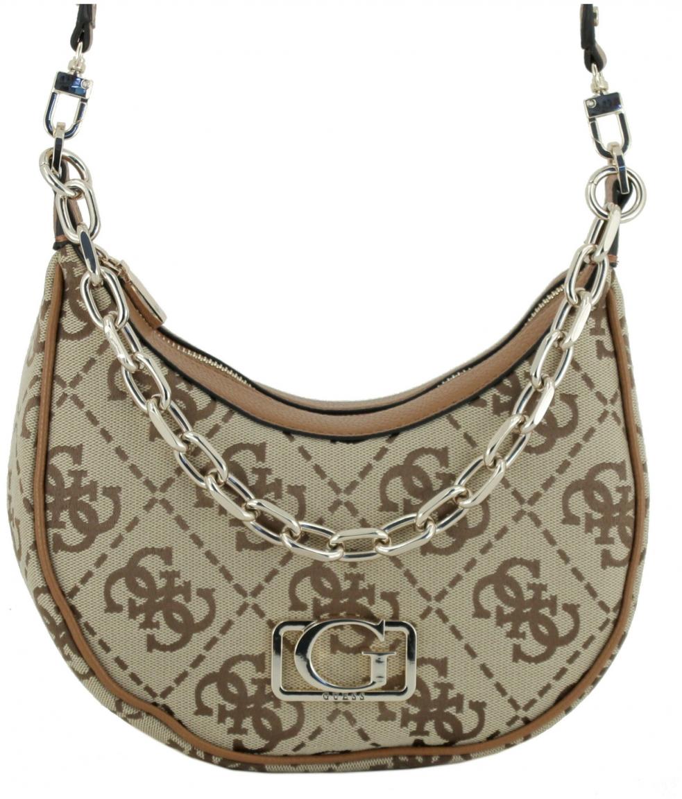 Guess Circe Hobo Schultertasche Latte Logo Jacquard beige braun