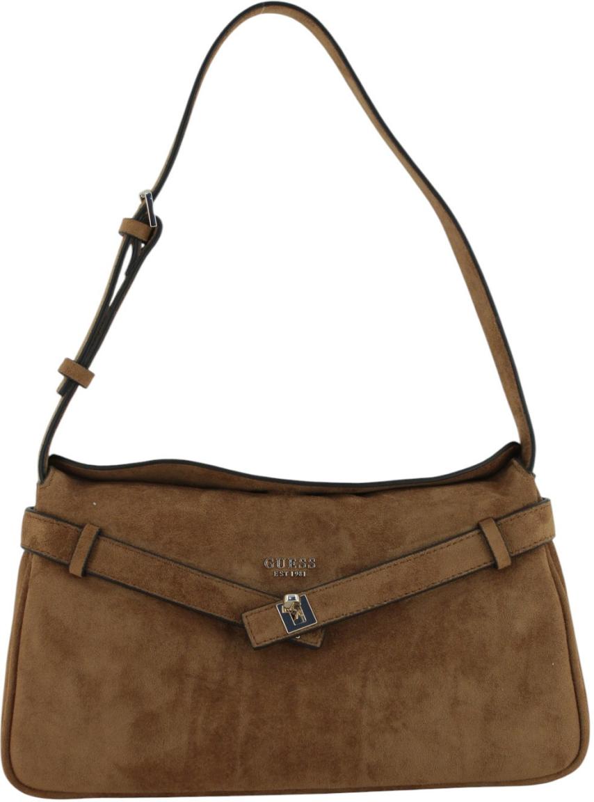 Guess Ella Schultertasche Velours Espresso - Dunkelbraun