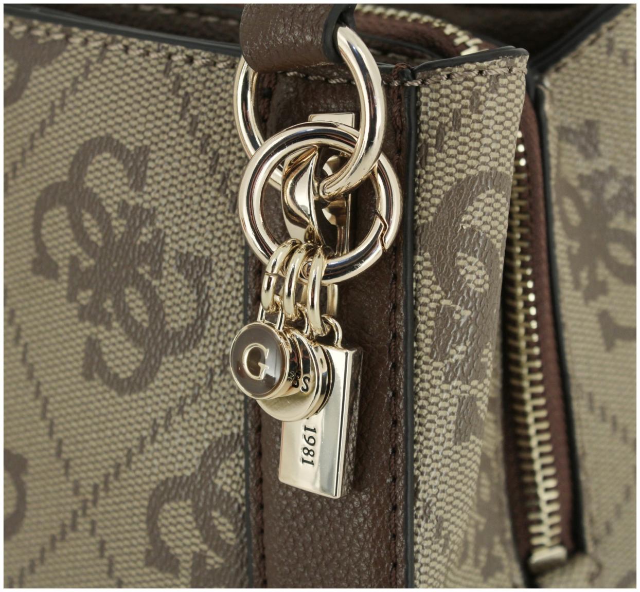 Guess Handtasche Karnilla Logo Dark Taupe 4G Alloverprint