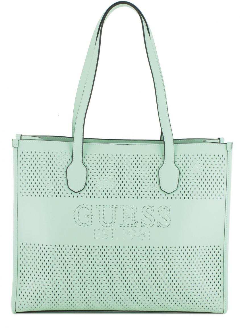 Guess Henkeltasche Katey Perf Cognac braun Stanzmuster
