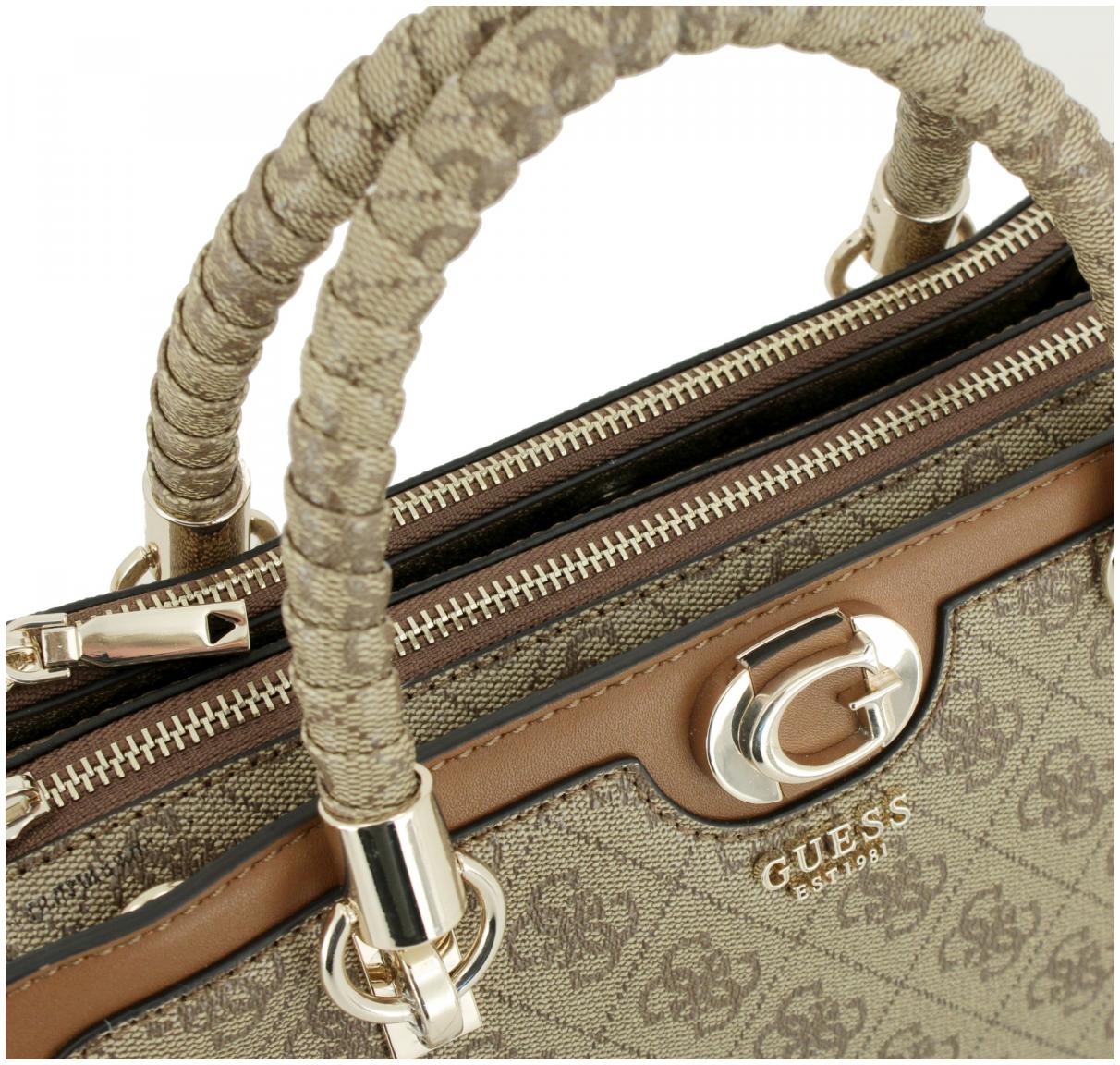 Guess Henkeltasche braun beige Logoprint Orlina Latte Logo