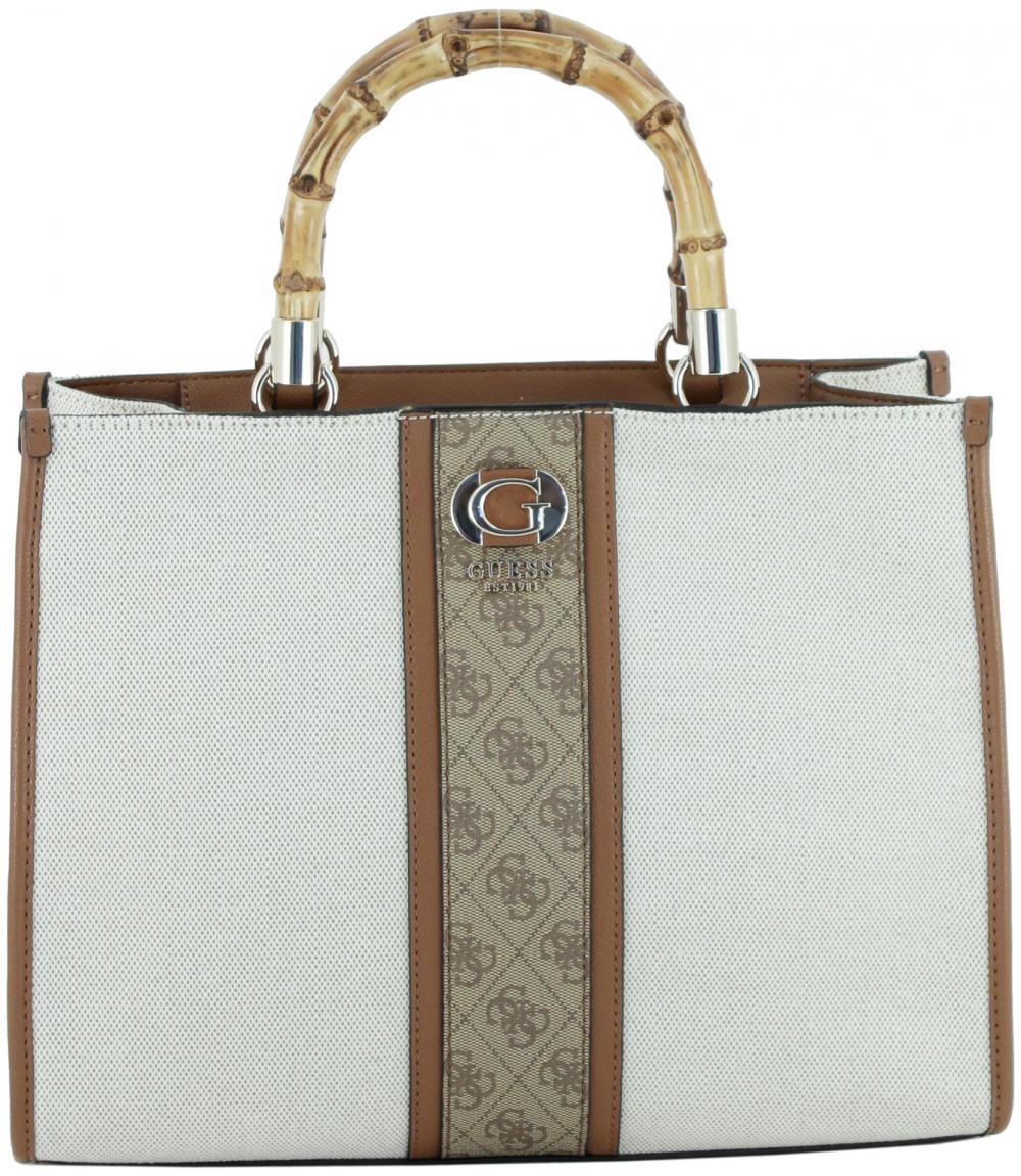 Guess Kerima Handtasche Bambus Canvas Natural Coal Logo