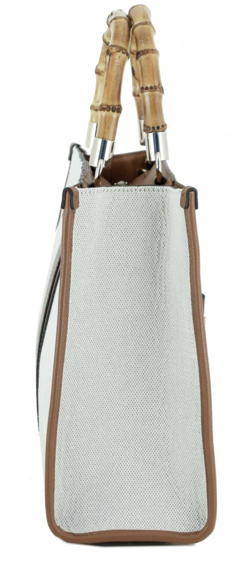 Guess Kerima Handtasche Bambus Canvas Natural Coal Logo