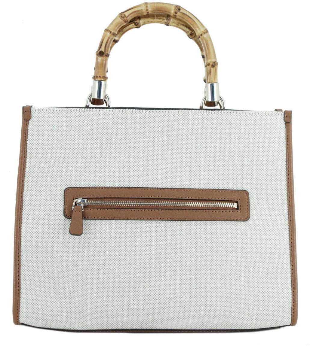 Guess Kerima Handtasche Bambus Canvas Natural Coal Logo