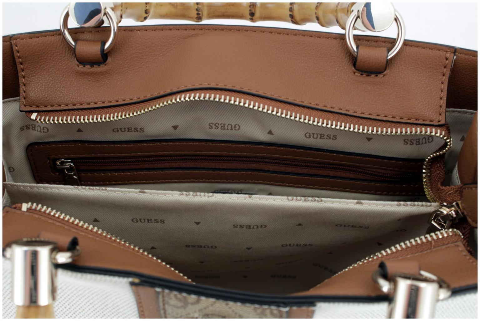 Guess Kerima Handtasche Bambus Canvas Natural Coal Logo