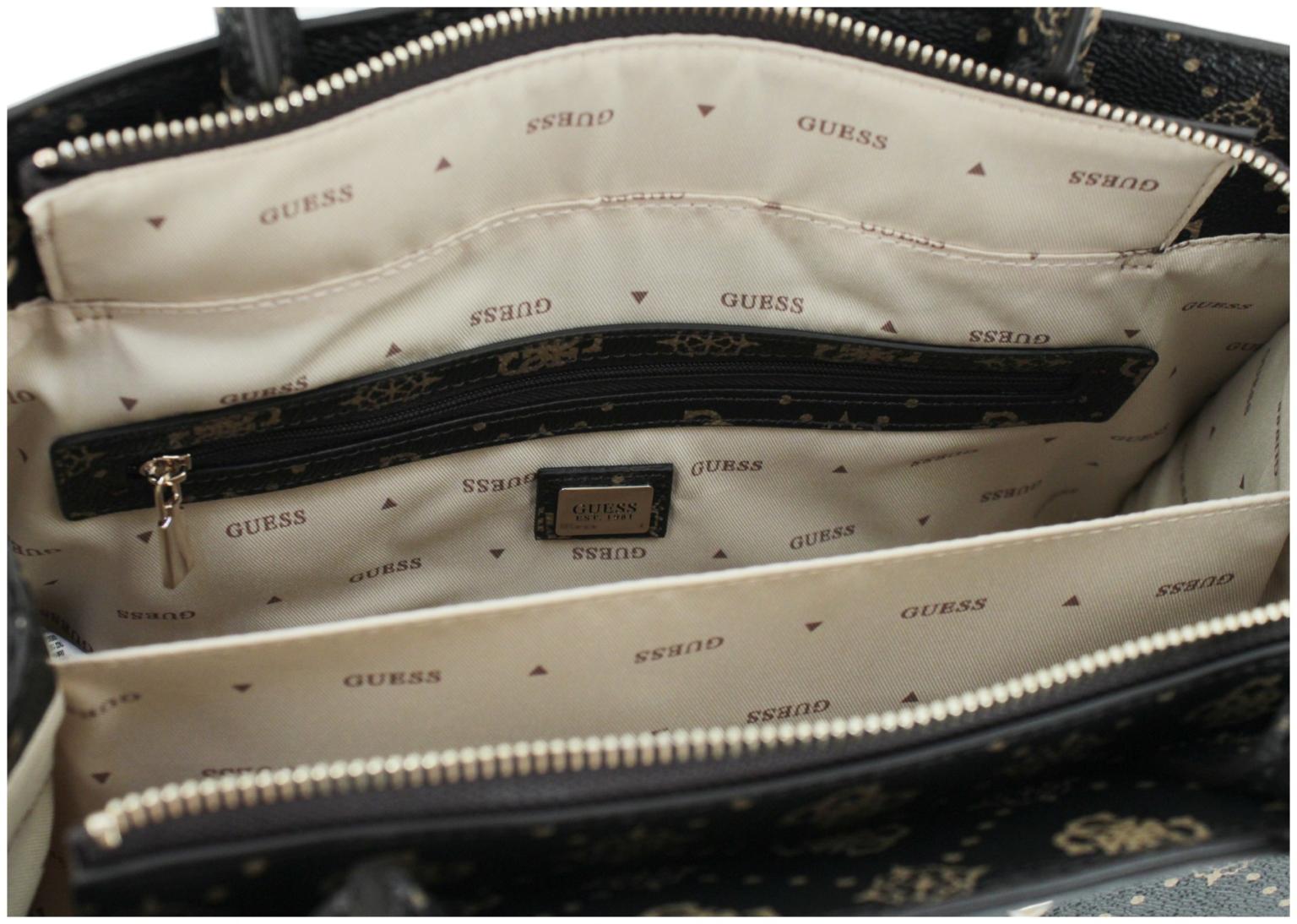 Guess Kurzgrifftasche Satchel Silia Aspresso Logo dunkelbraun