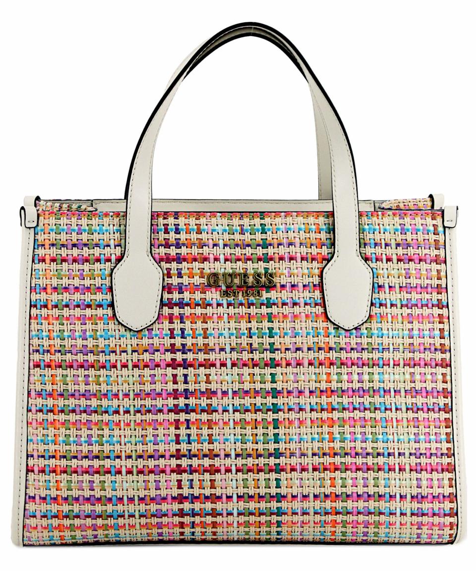 Guess Kurzgrifftasche Silvana Cognac Beige Stickerei