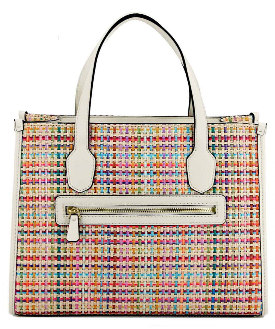 Guess Kurzgrifftasche Silvana Cognac Beige Stickerei