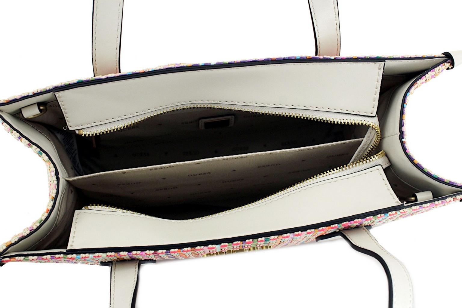 Guess Kurzgrifftasche Silvana Cognac Beige Stickerei