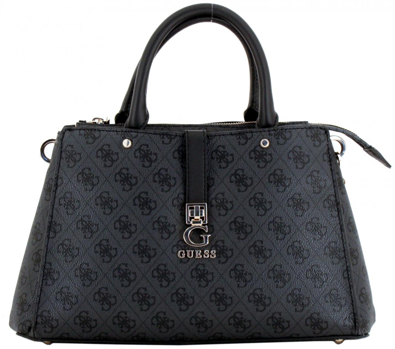 Guess Kurzgrifftasche Zamira Coal Logo Alloverprint grau schwarz