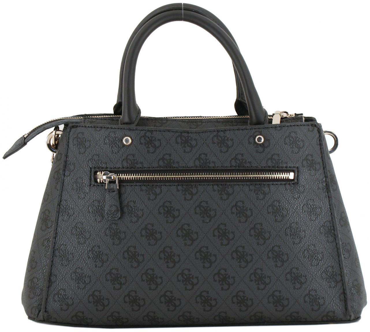 Guess Kurzgrifftasche Zamira Coal Logo Alloverprint grau schwarz