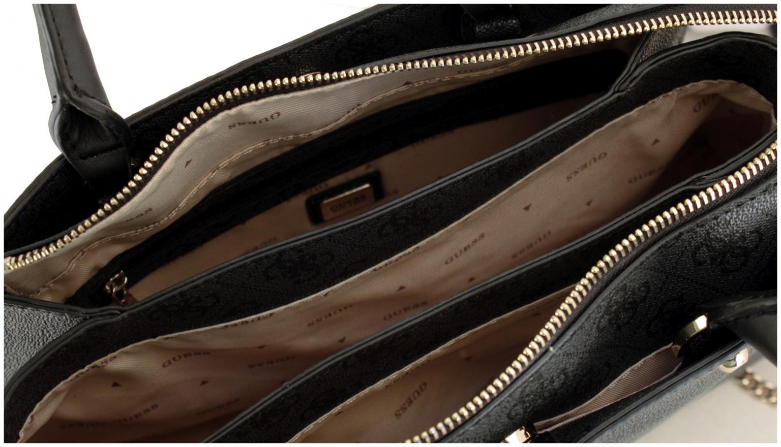 Guess Kurzgrifftasche Zamira Coal Logo Alloverprint grau schwarz