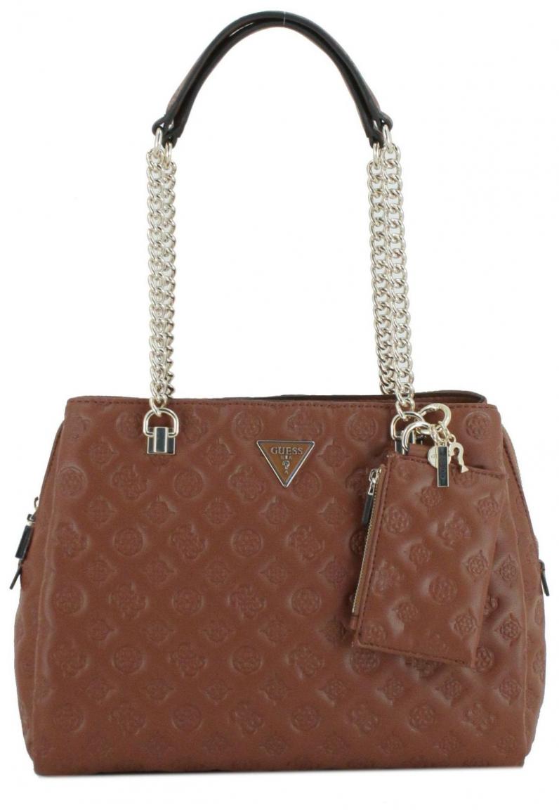 Guess La Femme Girlfriend Satchel Cognacbraun geprägt Henkeltasche Ketten