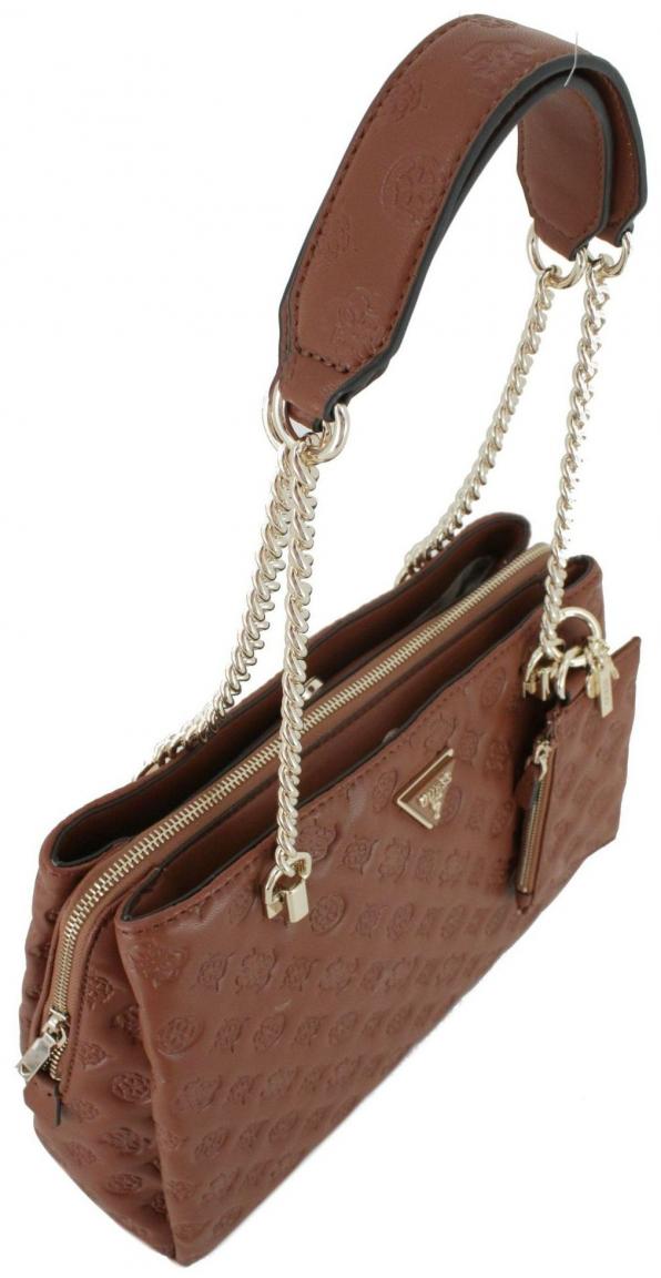 Guess La Femme Girlfriend Satchel Cognacbraun geprägt Henkeltasche Ketten