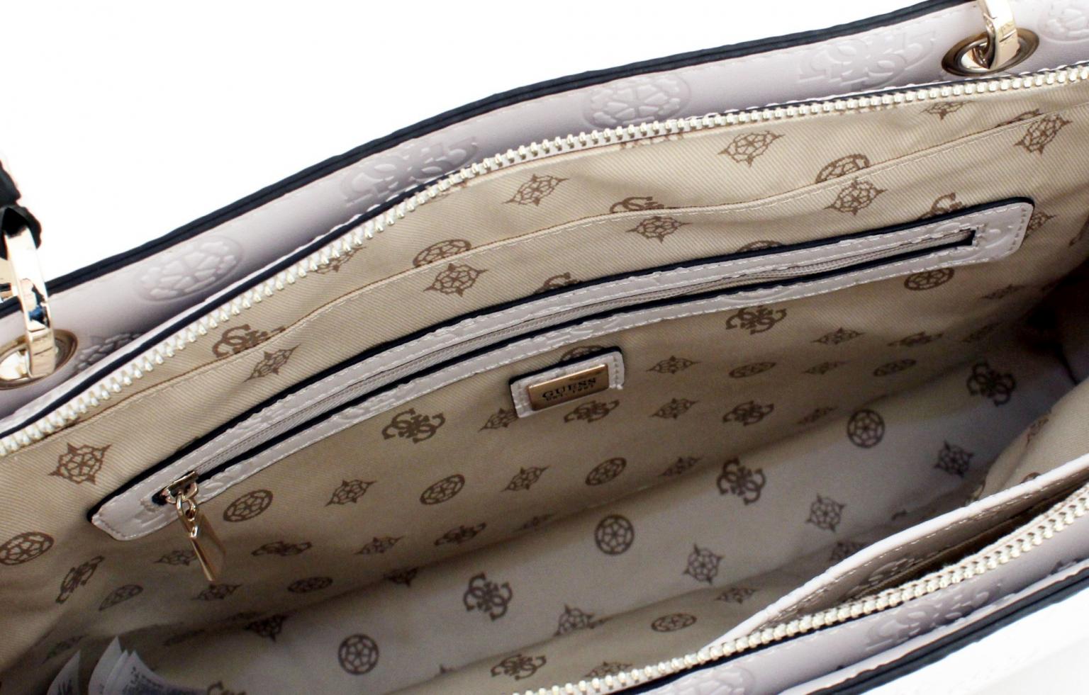 Guess Noelle Mocha Logo dunkelbraun Peonyprint Henkeltasche