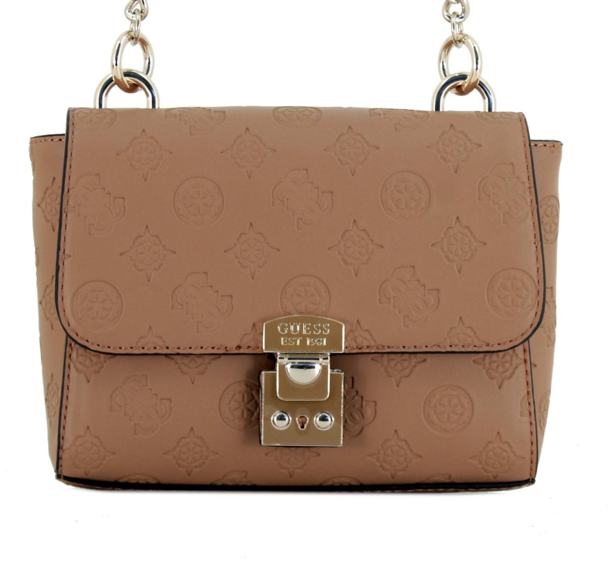Guess Partytäschchen Carlson Mini Cognac goldfarbener Kettenhenkel