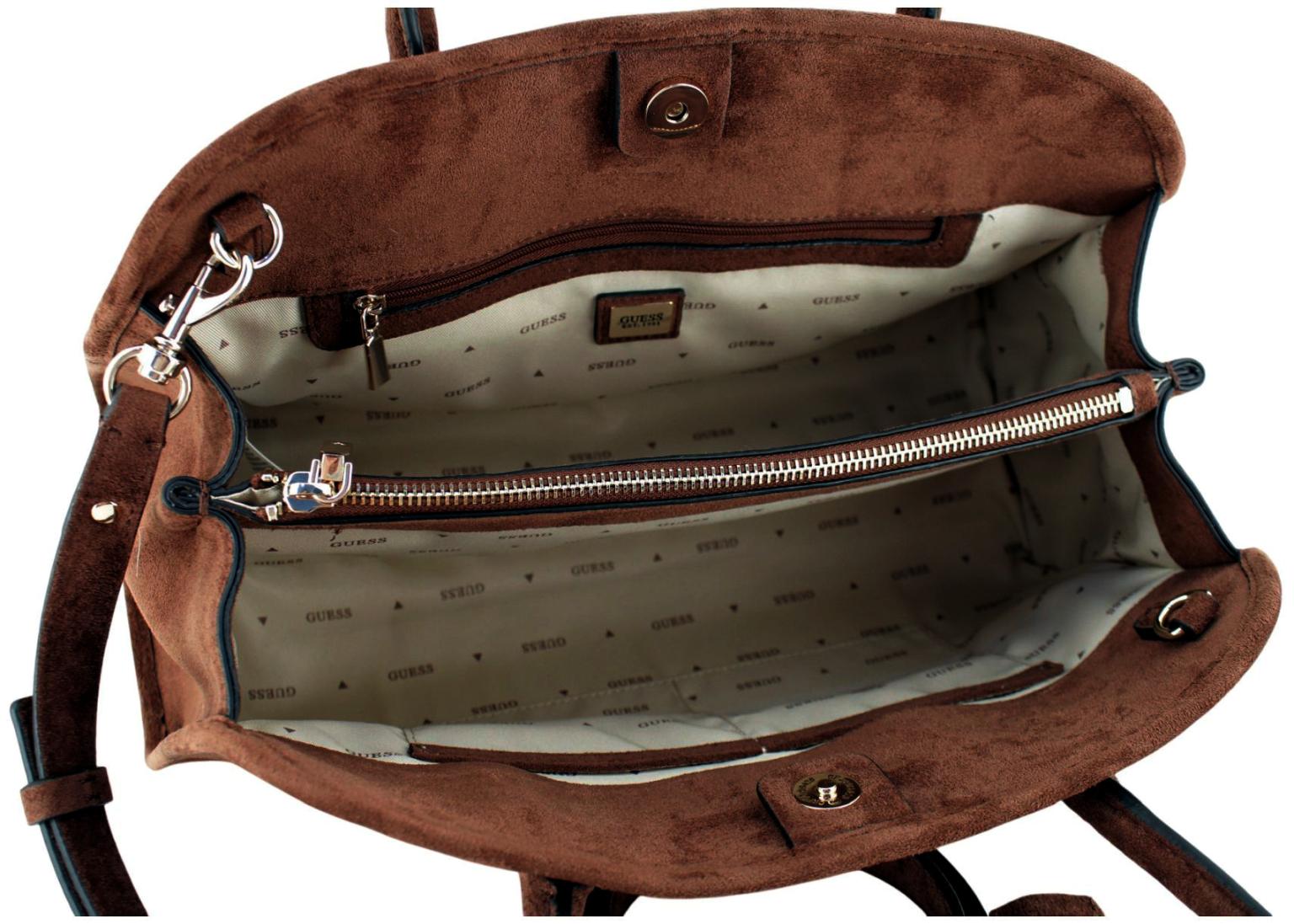 Guess Samantha Kurzgrifftasche Velours Braun