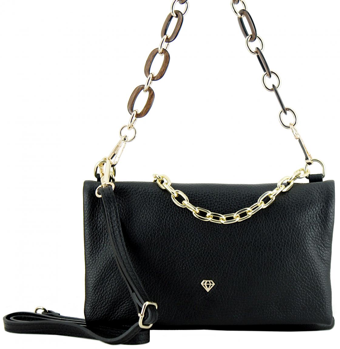 Handtasche Caleidos metallisch Kettenriemen Echtleder silber