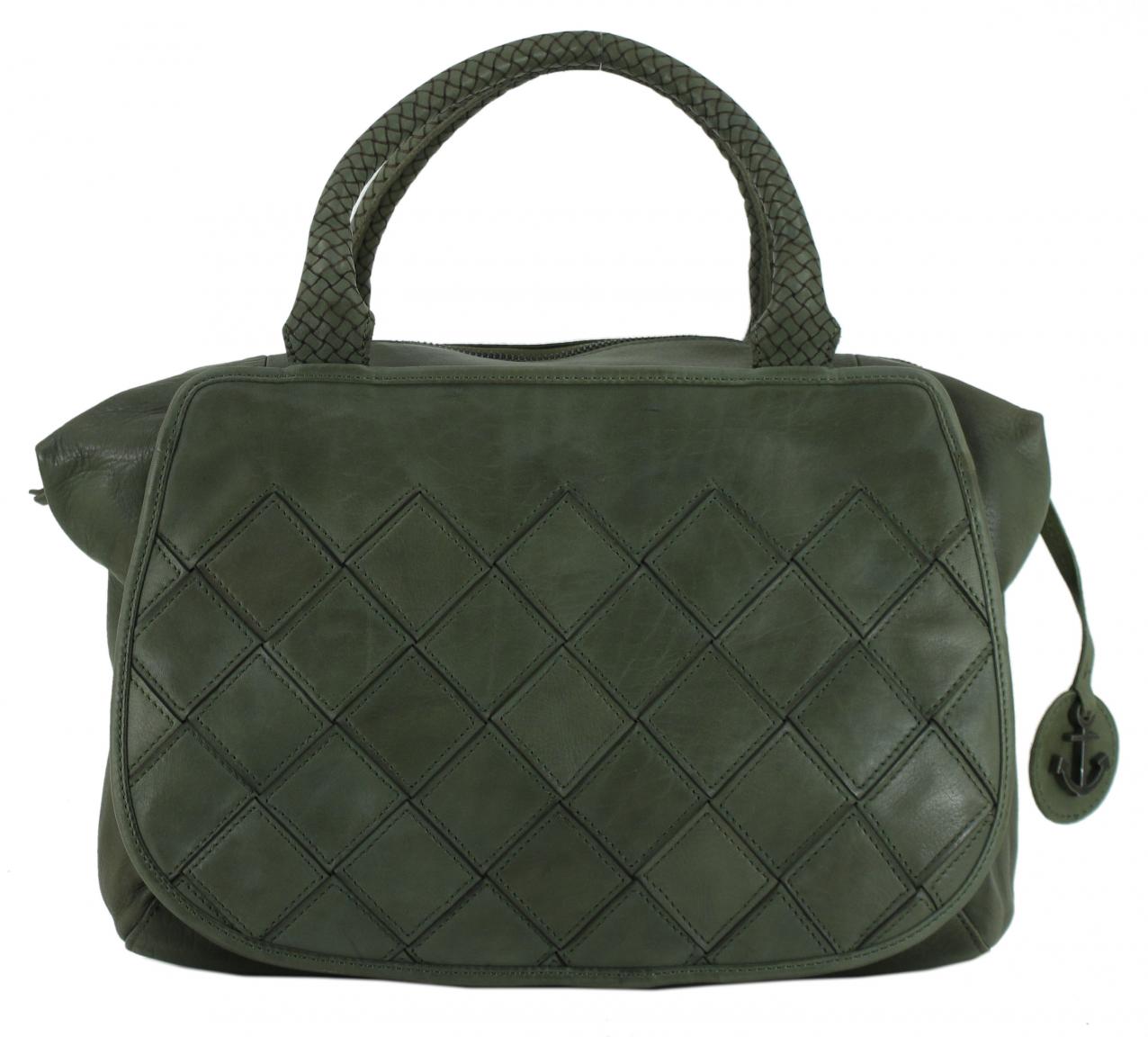Harbour 2nd dunkelgrüne Damenhandtasche Flechtmuster Fashion Lights Sestilia Leaf