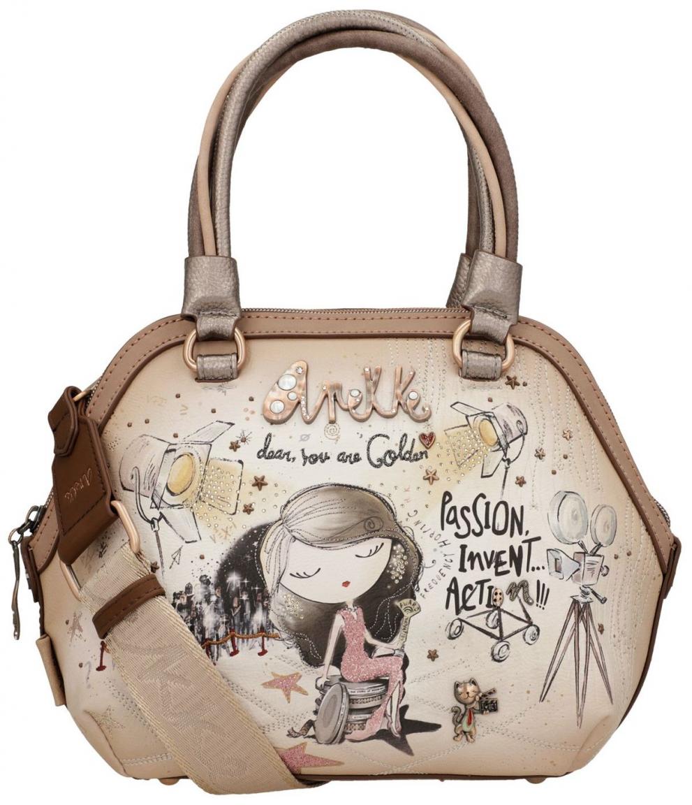 Henkeltasche Anekke Hollywood Druck Beige Bunt Metallic
