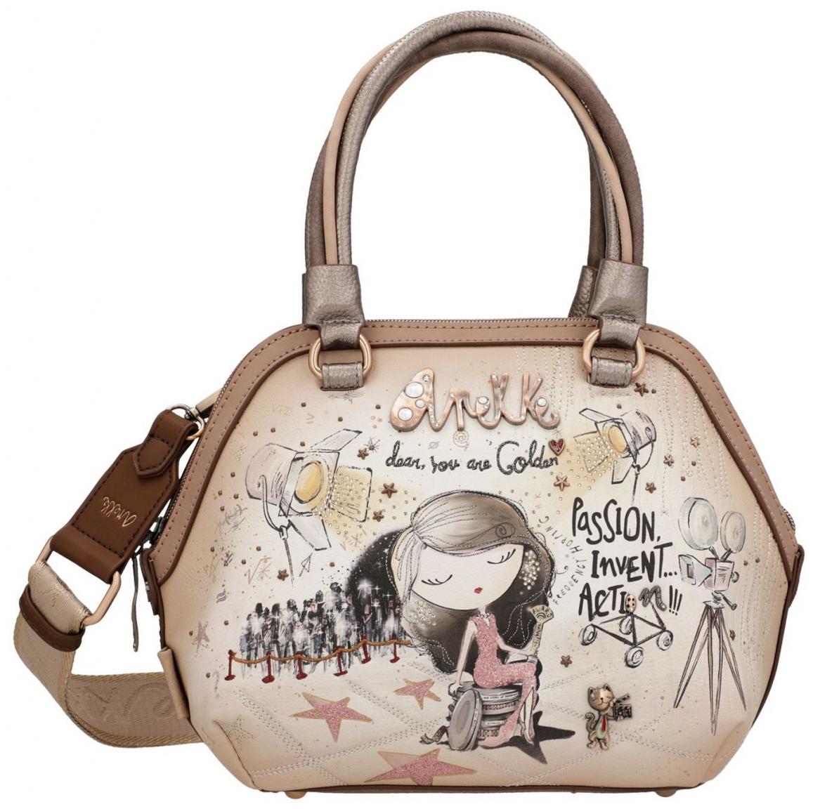 Henkeltasche Anekke Hollywood Druck Beige Bunt Metallic