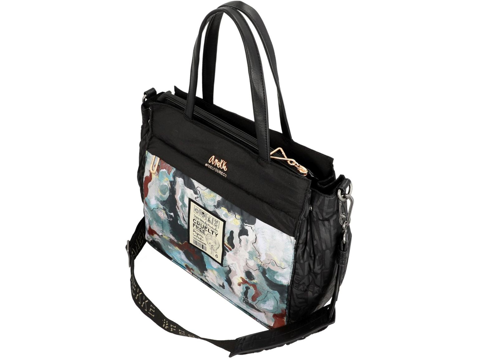 Henkeltasche Anekke Nature Woods schwarz Logoprint Kette recycled