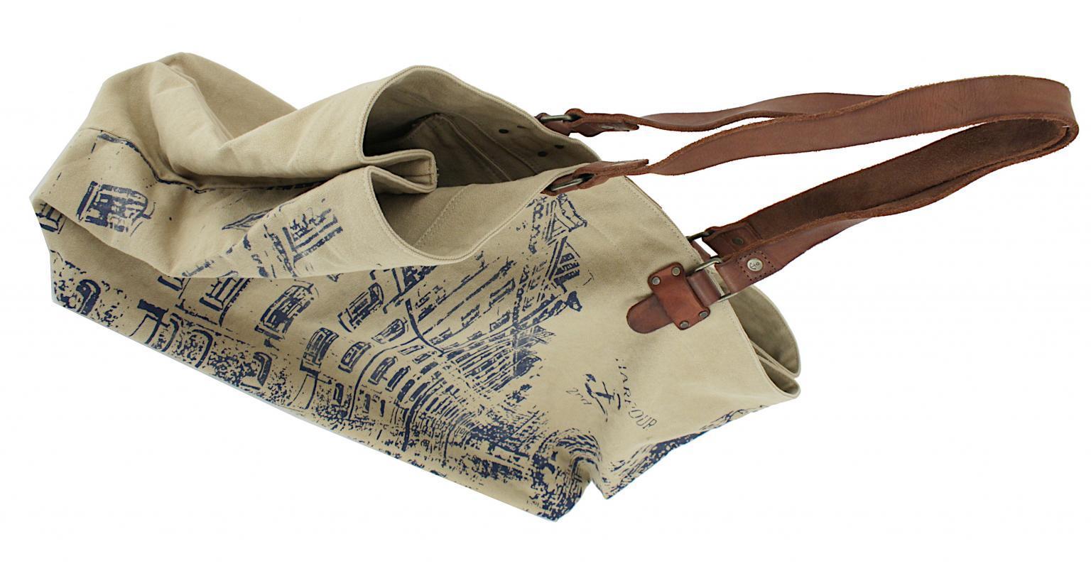 Henkeltasche Großformat beige grün Harbour2nd Goldbek Canvas green Leder