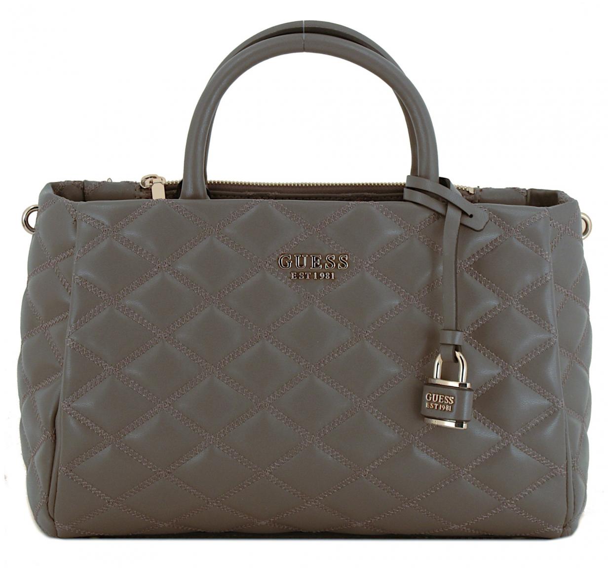 Henkeltasche Guess Tamsin Society Satchel Dark Taupe gesteppt