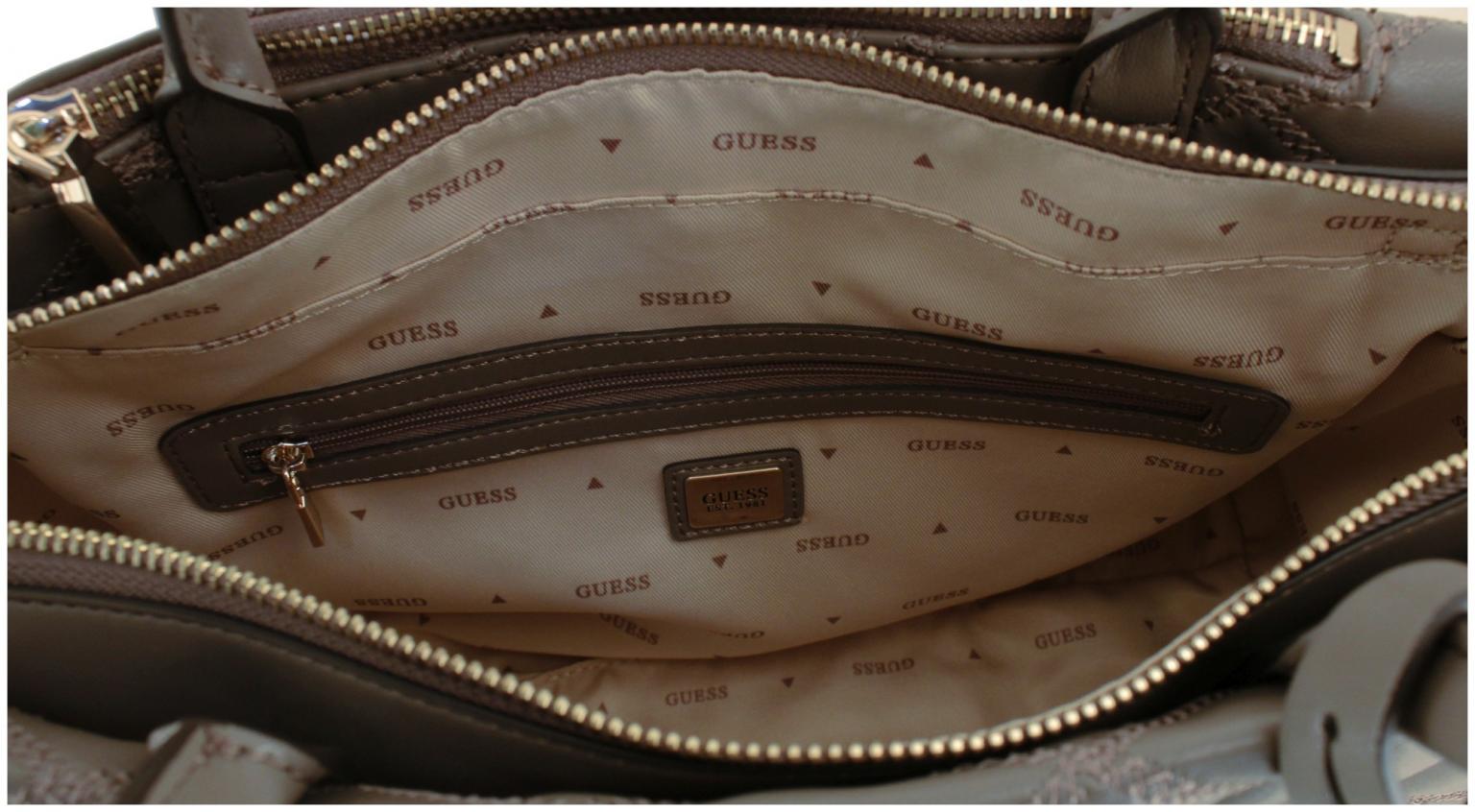 Henkeltasche Guess Tamsin Society Satchel Dark Taupe gesteppt