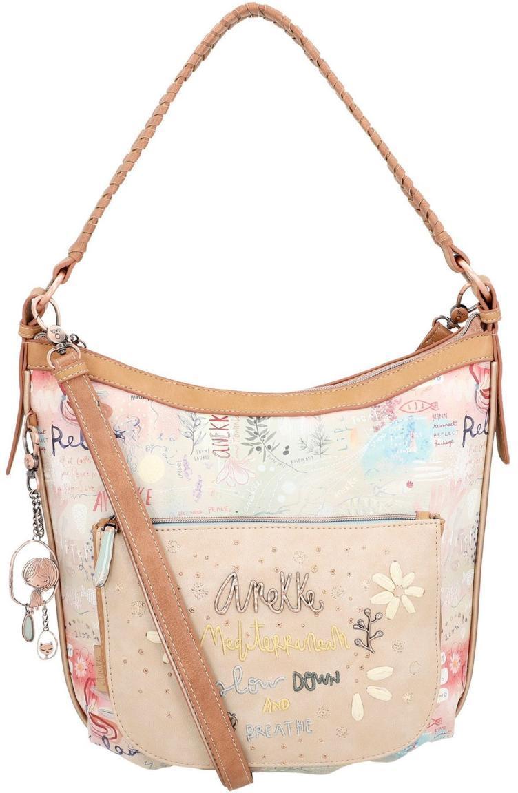Hobobag Anekke Slow Life Beige Metallicfarbe Buntes Design Metallcharme