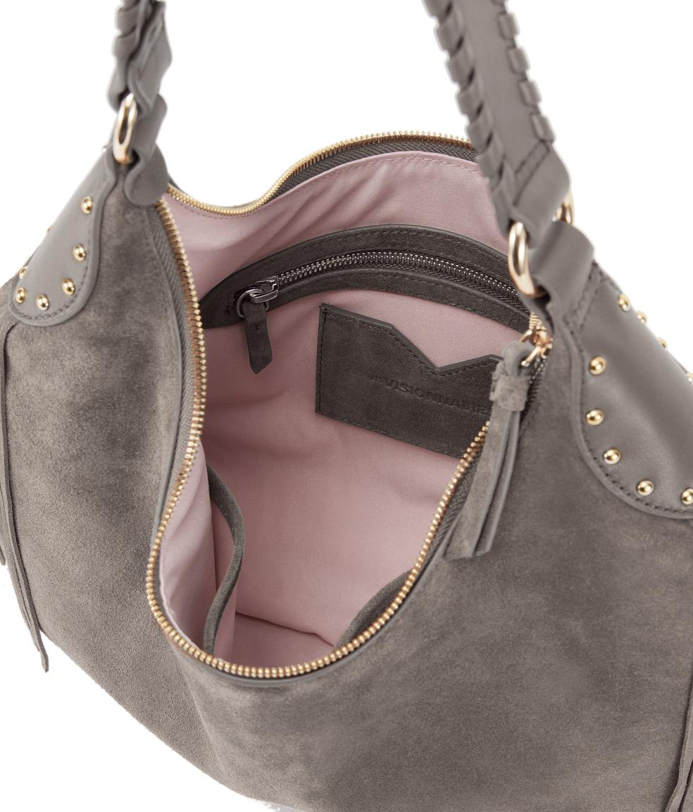Hobobag Veloursleder Fransen Les Visionnaires Kris taupe Cozy Boho