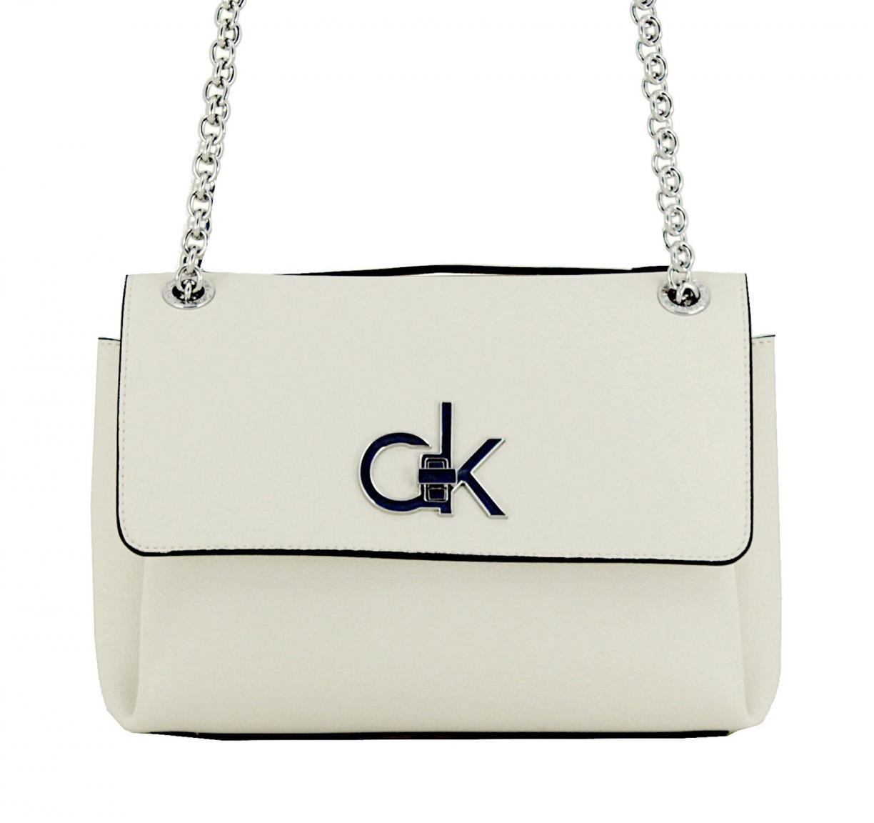 Jacquard Schultertasche Kettenhenkel Calvin Klein Re-Lock schwarz