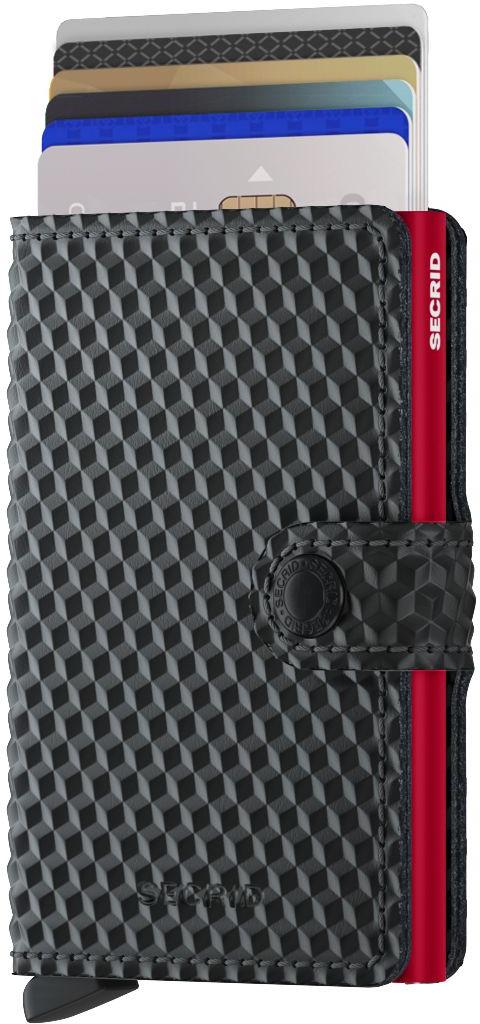 Kartenetui Secrid Miniwallet mit Drücker Cubic Black Red 3D Optik