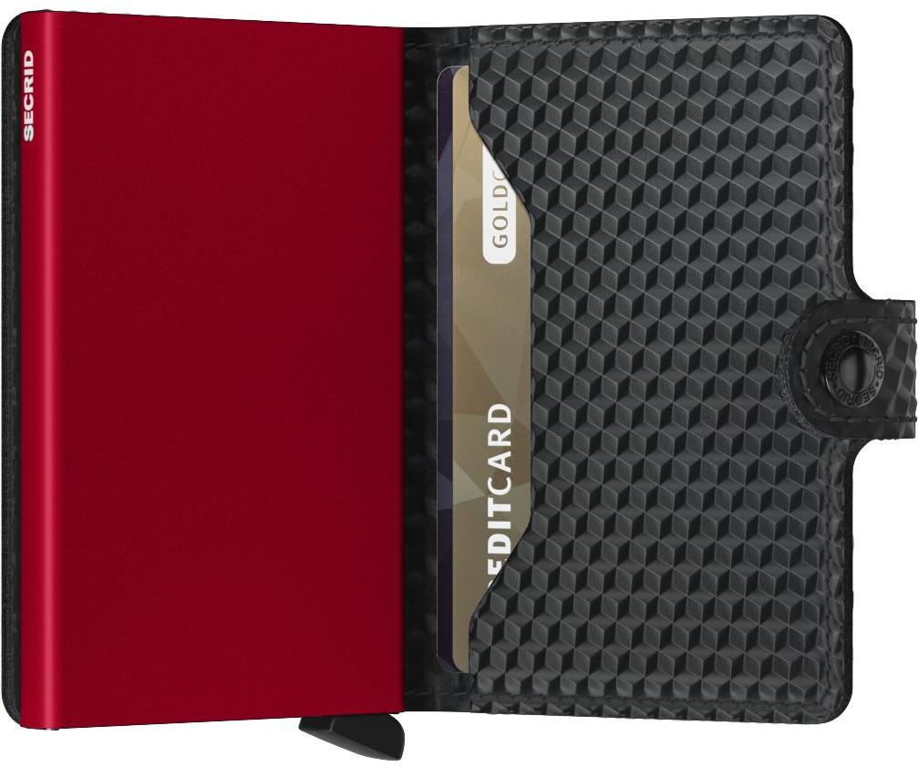 Kartenetui Secrid Miniwallet mit Drücker Cubic Black Red 3D Optik